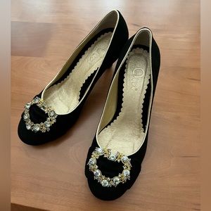 Brand new Rhinestone black suede heels